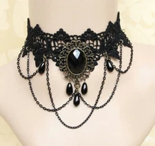 Gothic Black Lace Necklace Collar Choker Retro Vintage Chain, Vampire Halloween