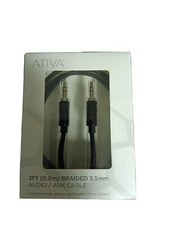 ATIVA Braided Auxiliary Audio Cable for Apple iPhone and iPod, 3.5 mm, 3', Black