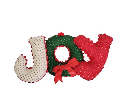 Vintage Handmade Christmas ''JOY'' White Red Green 3D Plush 16'' Wall Decor