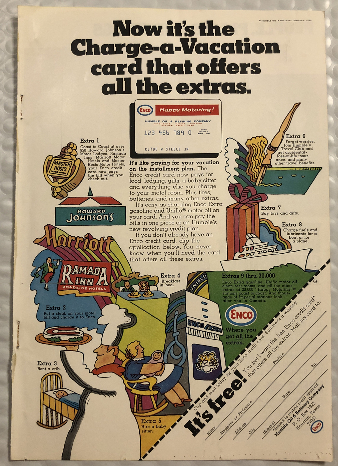 Vintage 1969 Humble Oil Original Full Page Print Ad - Enco Charge Card ...