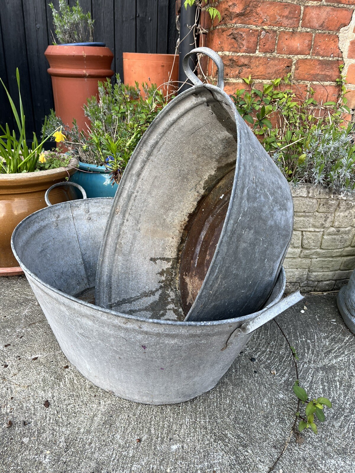 Two Vintage Galvanised Tin Baths / Planters eBay