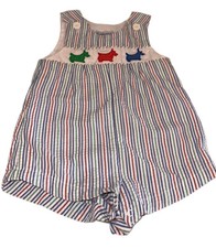 Vintage Samara Toddler Boys Overall Romper Sz 18M Multicolor Stripe Scottie Dogs