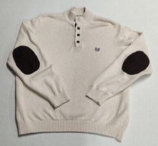 Ralph Lauren Chaps Sweater Mens Large Cream Preppy Elbow Patches Black Crest