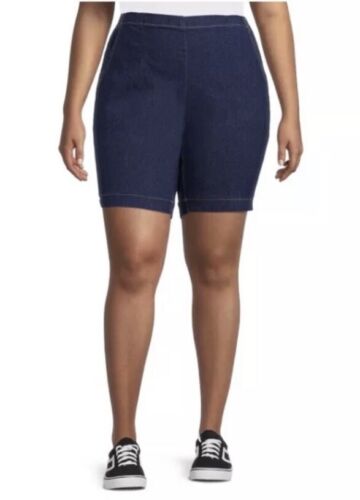 Just My Size Women’s Dark Indigo 2 Pocket Pull On Shorts 1X NEW