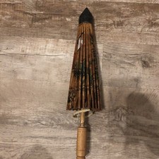 Vintage Asian Rice Paper Bamboo Parasol Umbrella Hand Painted Cranes