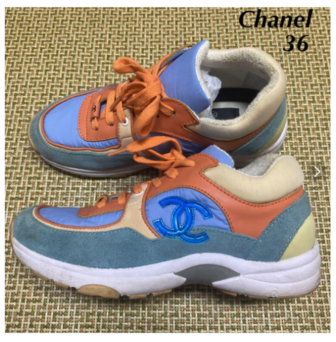 navy and orange chanel sneakers