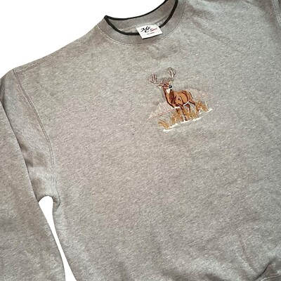 Vintage 90s Y2K Embroidered Snow Deer Wildlife Crewneck Boxy Sweatshirt 2XL