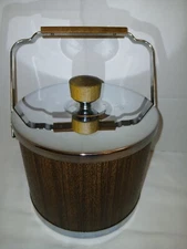 Vintage 1970s Atapco Faux Wood and Chrome Ice Bucket