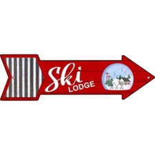 Ski Lodge Novelty Metal Arrow Sign Directional 17" x 5" Wall Decor