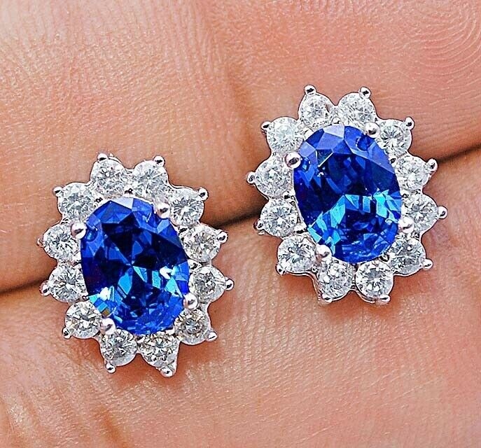 2CT Blue Sapphire & White Topaz Sterling Silver Earrings