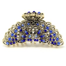Hair Claw Clip Peacock Crystal Rhinestone Metal Jaw Clamp Bridal Wedding