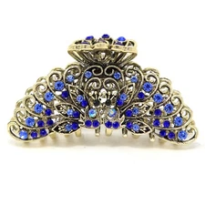 Top selling rhinestones crystal elegant peacock metal hair clip claw jaws clamp 