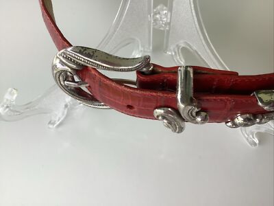 Coldwater Creek Red Leather Belt Large Crocodile Print  display picture 2