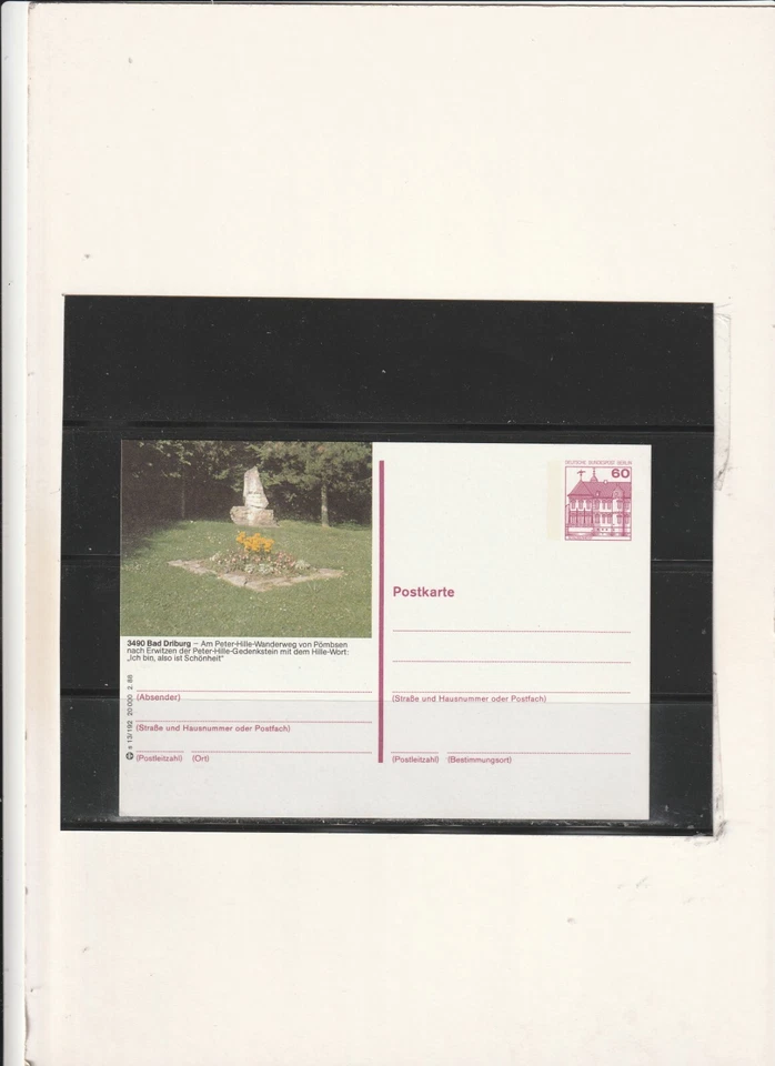 Berlin-Bildpostkarte Postfrisch " 3490 Bad Driburg - Peter Hille"sehr selten !!! - Bild 1 von 1
