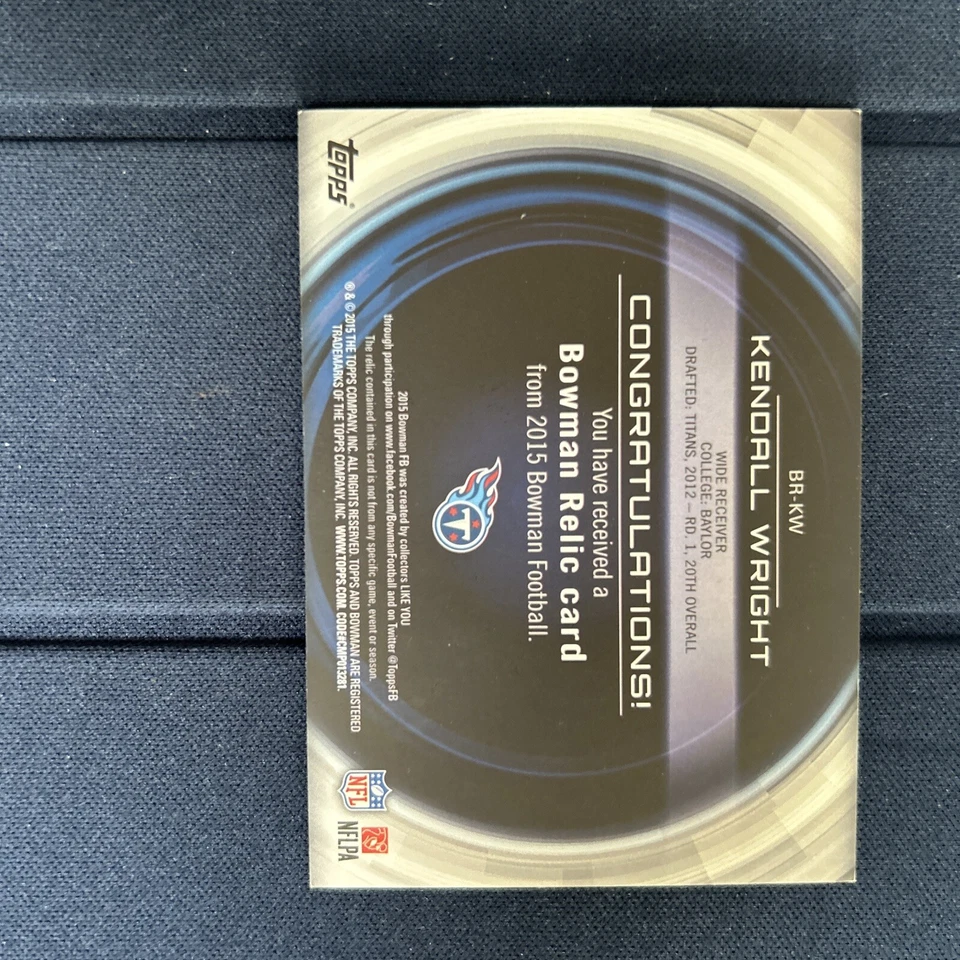 Kendall Wright Topps Bowman Relic 2015 Jersey Card Tennessee Titans 2/25 Card - Image 2 of 2