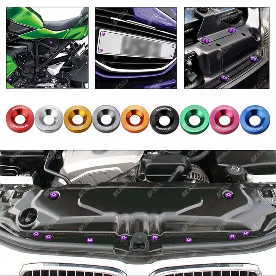 SKRACING JDM BILLET ALUMINUM FENDER BUMPER WASHER BOLT ENGINE BAY DRESS UP KIT - Image 2 of 4