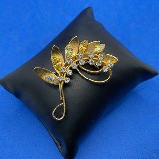 Jewel Crest Vintage Gold Tone Leaf Brooch Rhinestone CP#8709