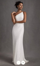 Jenny Yoo NWT Collection Zara One-Shoulder Sequin Column Gown White Size 8