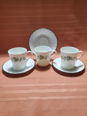 Corning Corelle ''CALLAWAY Green Ivy Swirl'' Coffee Cups/saucers Set of 3, NICE