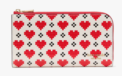 Kate Spade Devin Pixel Hearts Zip Around Continental Leather Wallet ~NWT~ Cream