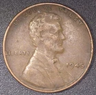 1945 P Lincoln Wheat Cent Penny 1C BN Copper Circulated Philadelphia Mint