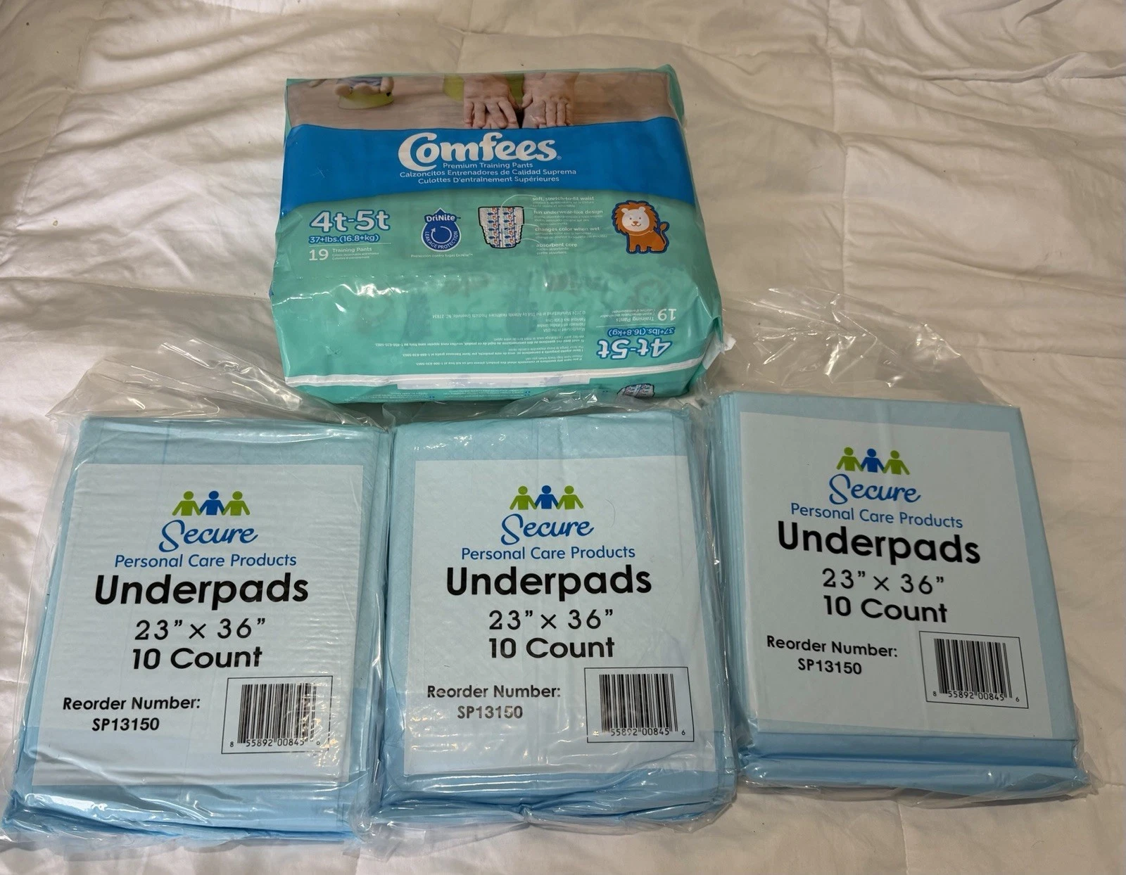 Comfees Premium Training Pants size 4t-5t (38 + Lbs.) 1 Pk + Underpads For Night