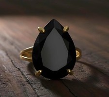 Black Onyx Ring Sterling Silver Pear-Cut Gemstone Women's Ring Christmas Gift