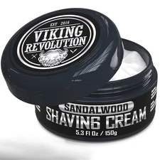 Viking Revolution Luxury Shaving Cream for Men- Sandalwood Scent - Soft, Smooth 
