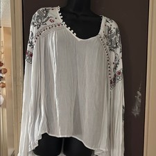 Free People Cream Asymmetrical Tunic with Long Sleeves