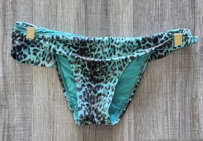 VIX Paula Hermanny  Andes  Animal Print Tead Blue Bikini Bottoms Only Womens XS