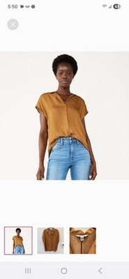 Madison & Marie Yellow Texturedl Blouse Top Women Size L