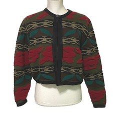 Vtg 80s Ungaro Ter Women Cropped One Button Cardigan M Wool Lady Jacket Abstract