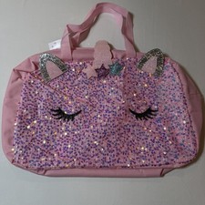 Girls Duffle Bag Pink Sequin Glitter Unicorn NWT Travel Dance Gift