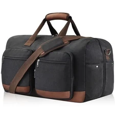 Duffle Bag for Travel, Canvas Travel Duffel Bags with Lay-Flat Design, Black