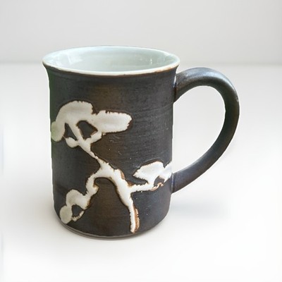 Handmade Studio Pottery Mug Brown Cream Abstract Branch Ceramic Coffee Cup