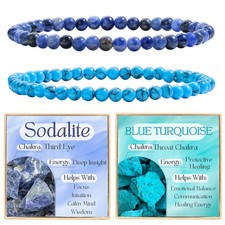 2-Piece 4mm Beaded Bracelets for Women   Sodalite, Blue Turquoise   Handmade Nat