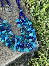 Three Strand Blue Glass Bead Necklace Jewelry