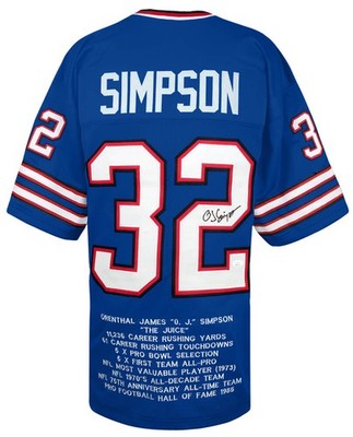 O.J. Simpson Signed Blue T/B Embroidered Stat Custom Football