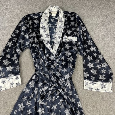 Coldwater Creek Satin Robe Women's S/M Blue Starfish Coastal Summer