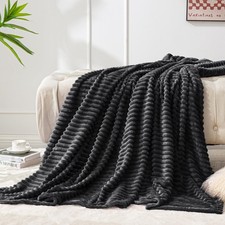 BEDELITE Fleece Blanket - 3D Ribbed Jacquard Decorative Black Throw Blankets ...