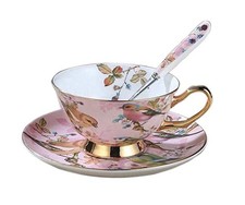 YBK Tech Euro Style Cup Saucer Set Art Bone China Ceramic Tea Coffee Cup for...