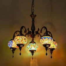 Handmade Turkish Mosaic Tiffany Pendant Light 5 Globe