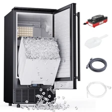 Commercial Ice Machine 80lb./24H Freestanding in Black with 24-lb Ice Storage