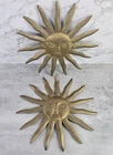 Lot 2 Vintage Sun Wall Plaque 12” Celestial Face Metal Boho Patio Gold Glitter