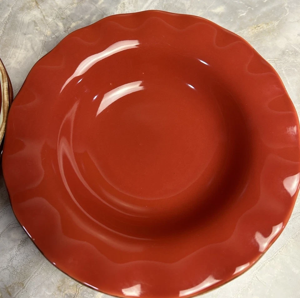 "Juego de 6 cuencos festoneados Park Designs Village Collection en rojo y beige 8,5""" Foto 4 de 4