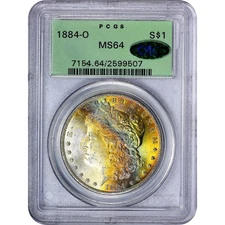1884o PCGS MS64 CAC - Beautiful Rainbow Toning -   Morgan Silver Dollar GG