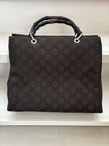 GUCCI Brown Nylon Bamboo Handbag Pre-owned From Japan