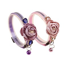 2 Pack Cat Collar Pink Floral with Bell and Removable Flower Bowtie XQ9-7