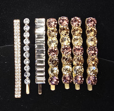 Rhinestone Crystal Bobby Pin Hair Clip Lot 7 Pieces Gold Silver Sparkle Bridal