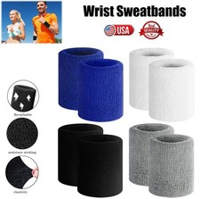 4  Wrist Sweatbands Tennis Wrist Bands Absorbent Sweat Band for Men and Women US
